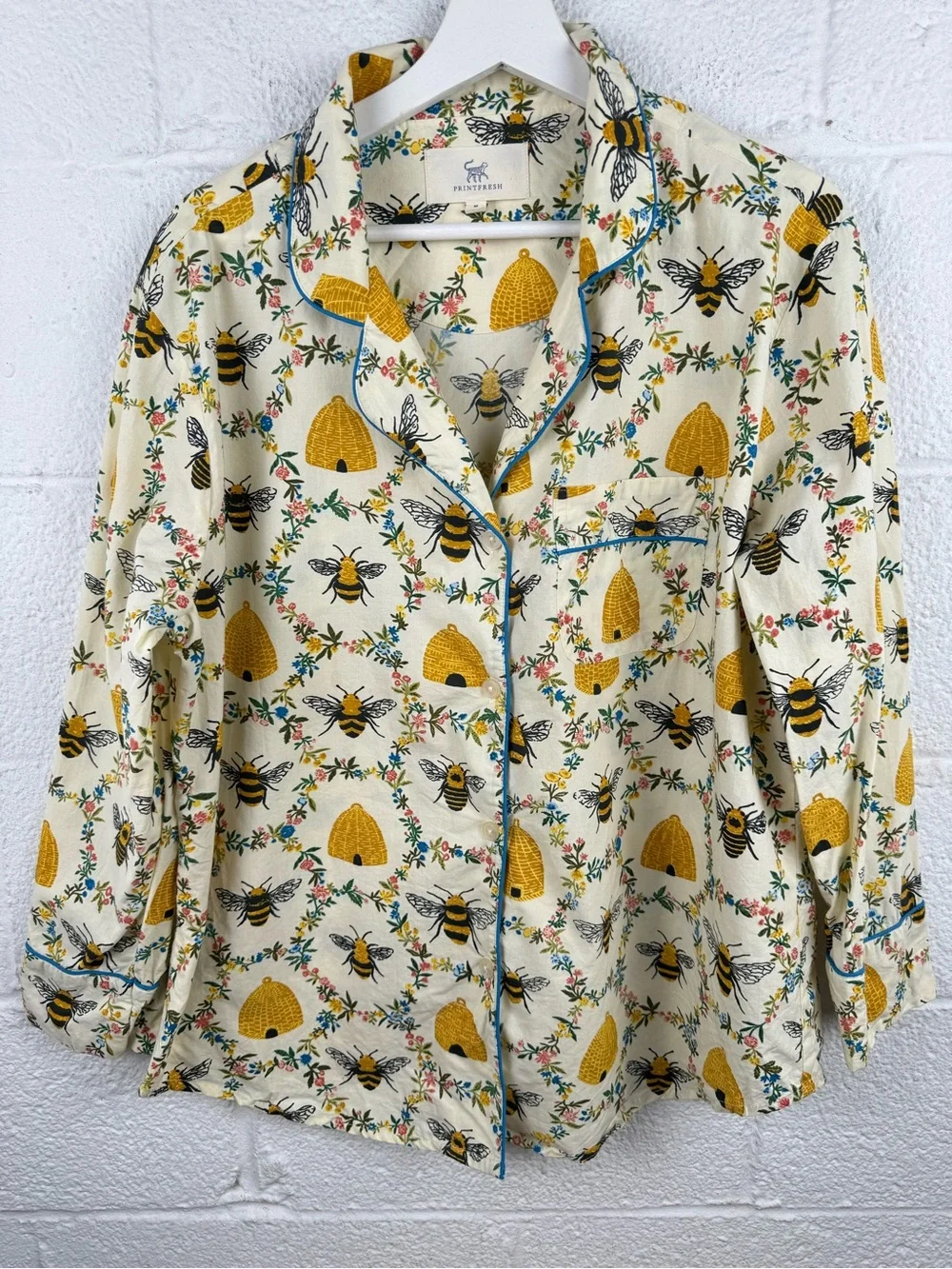 Printfresh Sweet Bee Organic Cotton Pajama Top Cream Bees Beehive M